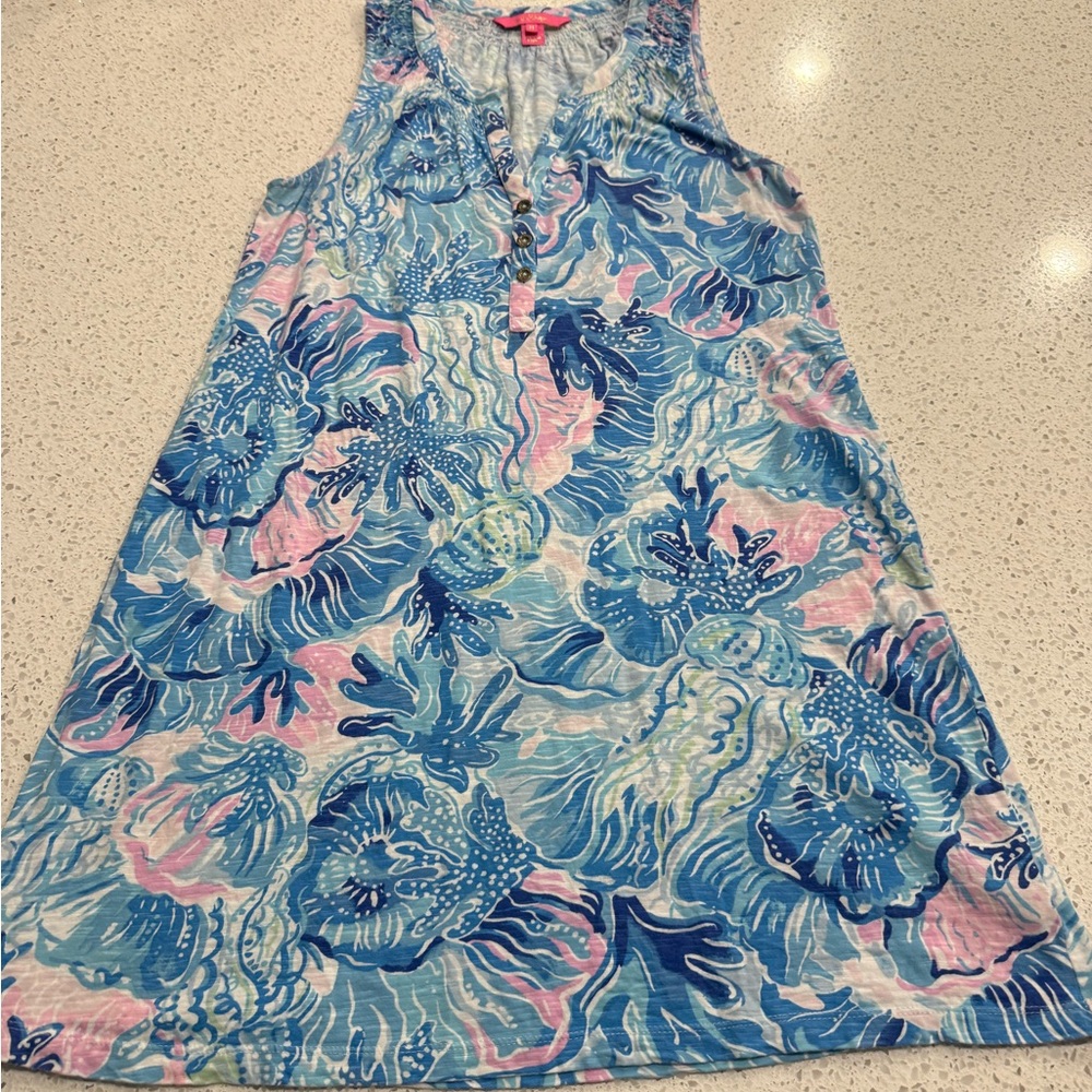 Lilly Pulitzer Essie Vibrant Sleeveless Dress with Oceanic Print blue and pink